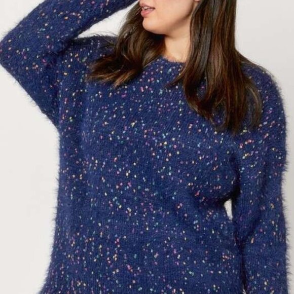 DAVI & DANI Plus Size Navy Blue Fuzzy Sweater with Multicolor Speckles - Picture 3 of 5